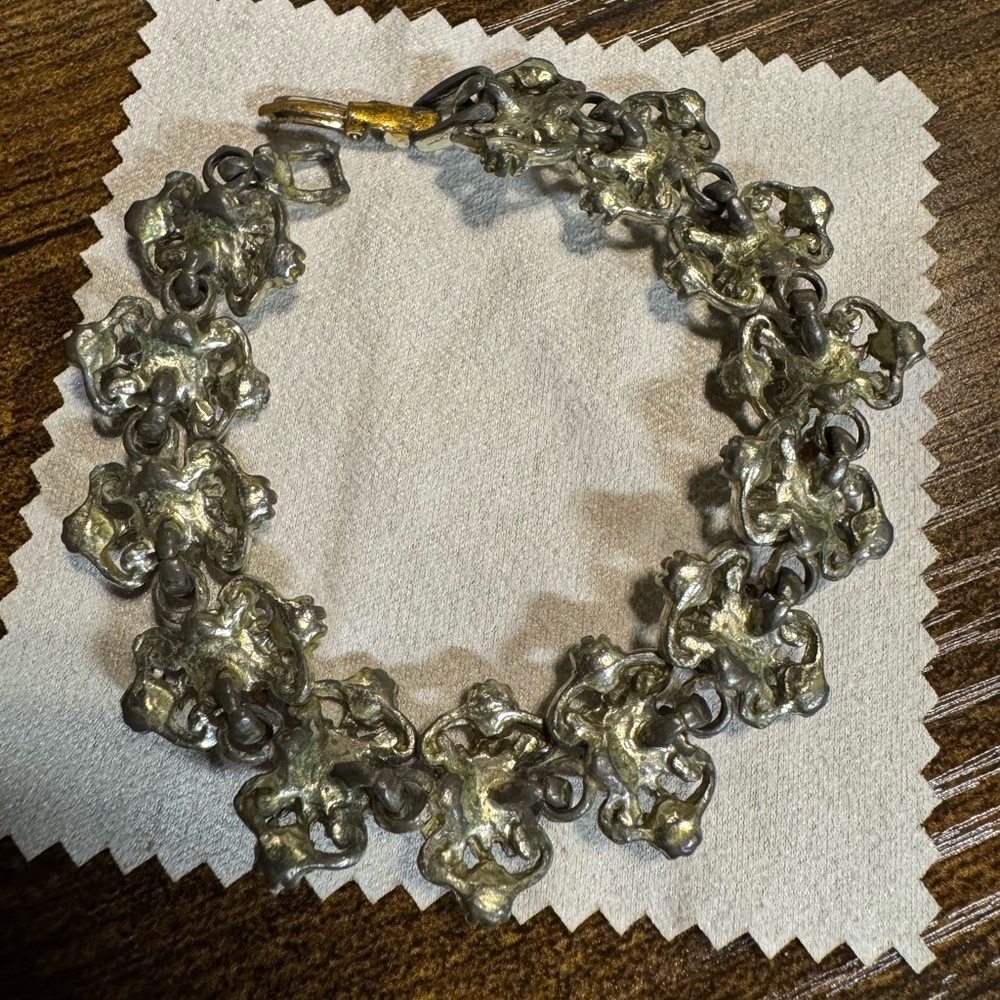 Faux Opal Pearl Linked Bracelet Regency Style Rhinestone 7-7.5 Inches - Picture 6 of 6